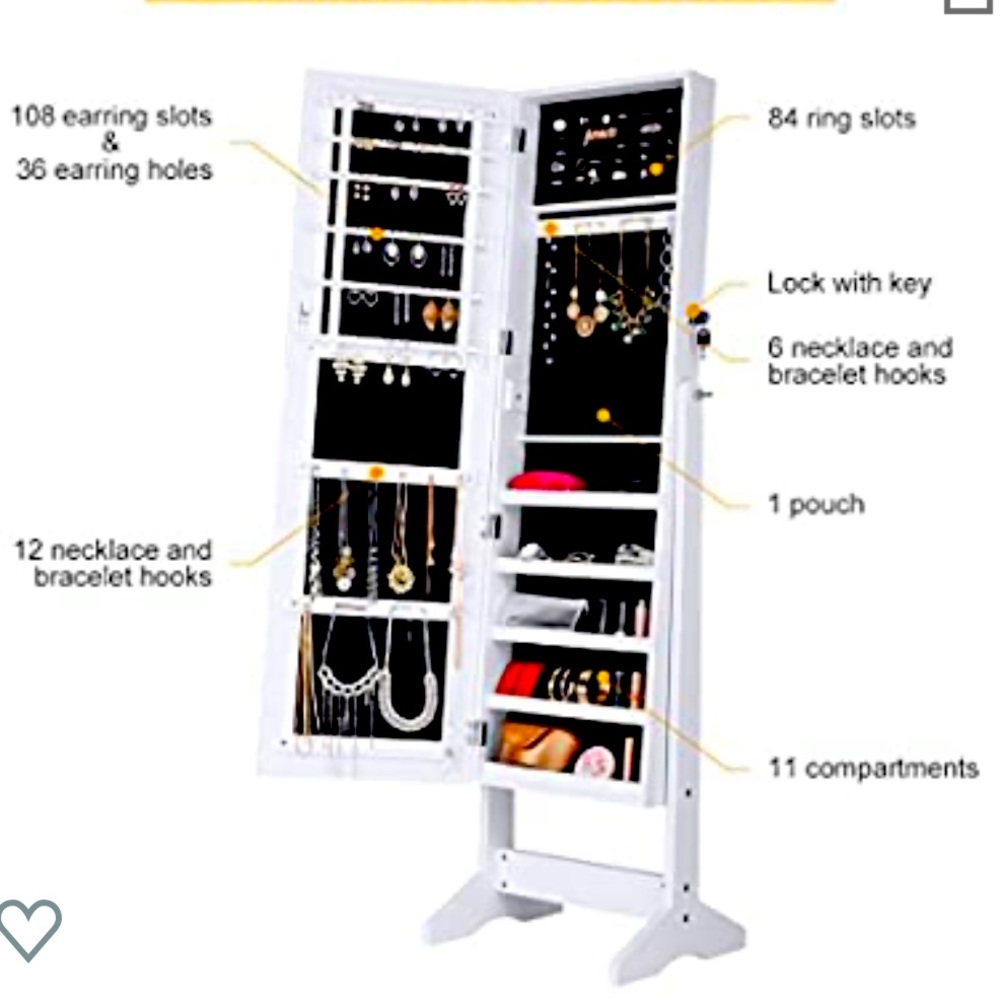 jewelry cabinet standing organizer with mirror